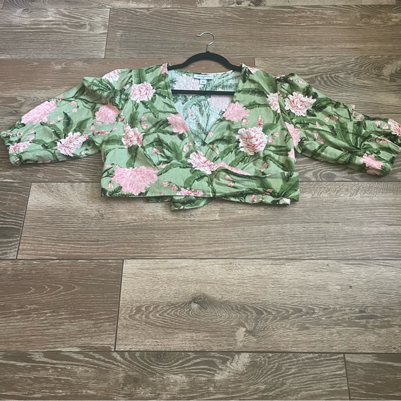 Final Price Agua Bendita x Target Linen Blend Floral Tropical Wrap Crop Top XXL - Picture 3 of 10